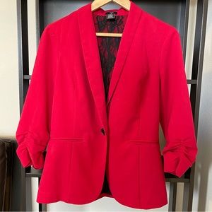 Blazer Ruched Sleeves Red Size Large